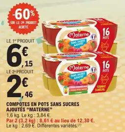 E.Leclerc Compotes en pots sans sucres ajoutés materne offre