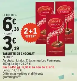 E.Leclerc Tablette de chocolat lindt offre