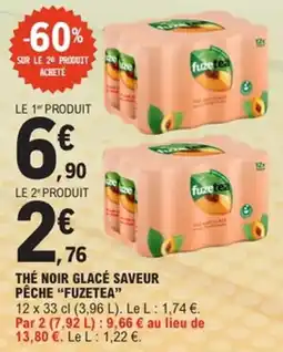 E.Leclerc Thé noir glacé saveur pêche fuzetea offre