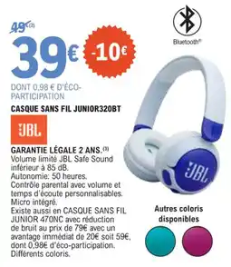E.Leclerc Casque sans fil junior320bt offre