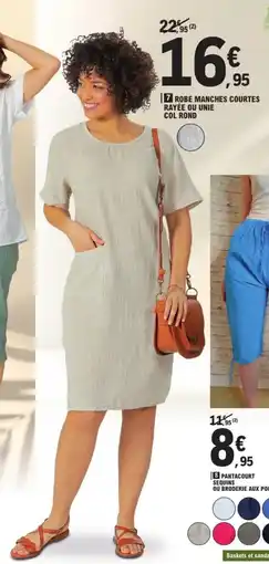 E.Leclerc Robe manches courtes rayée ou unie col rond offre