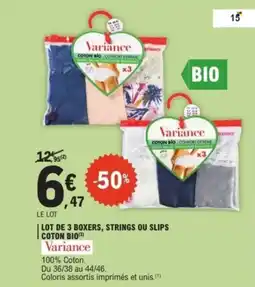 E.Leclerc Lot de 3 boxers strings ou slips coton bio offre