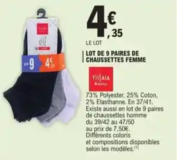 E.Leclerc Lot de 9 paires de chaussettes femme offre