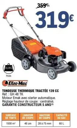 E.Leclerc Brico Tondeuse thermique tractée 139 cc offre