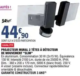 E.Leclerc Brico Projecteur mural 2 têtes à détecteur de mouvement slim offre
