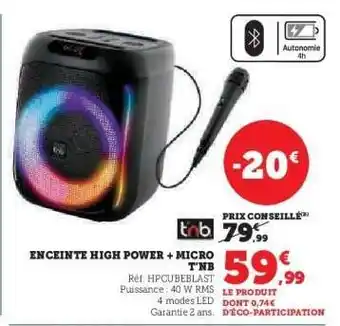 Hyper U ENCEINTE HIGH POWER + MICRO T'NB offre