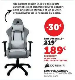 Hyper U Fauteuil Gaming Corsair offre