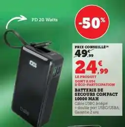 Hyper U Batterie de secours compact 10000 mAh offre