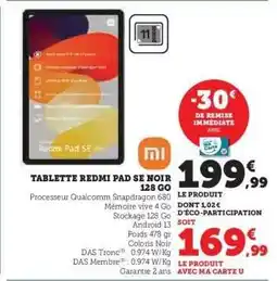Hyper U TABLETTE REDMI PAD SE NOIR 128 GO offre