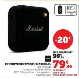 Super U ENCEINTE BLUETOOTH MARSHALL offre