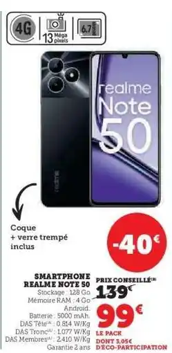 Super U SMARTPHONE REALME NOTE 50 offre