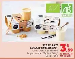 Hyper U RIZ AU LAIT AU LAIT ENTIER BIO offre