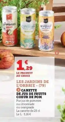 Hyper U CANETTE DE JUS DE FRUITS COEUR DE POM offre