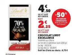 Super U Chocolat Lindt Excellence offre