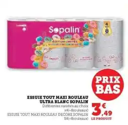 Super U ESSUIE TOUT MAXI ROULEAU ULTRA BLANC SOPALIN offre