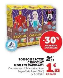 Super U Boisson lactée chocolat Mon 1er Cacolac offre