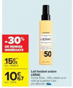 Carrefour Lait fondant solaire LIERAC offre