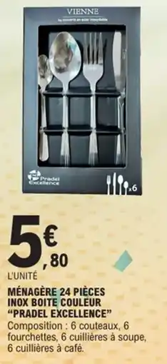 E.Leclerc Ménagère 24 pièces inox boite couleur pradel excellence offre