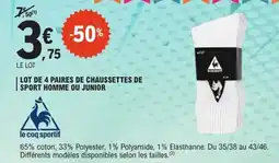 E.Leclerc Lot de 4 paires de chaussettes de sport homme ou junior offre