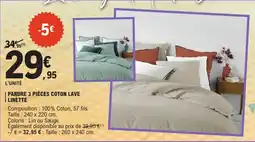 E.Leclerc Parure 3 pièces coton lave linette offre