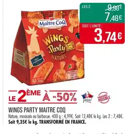 Match MAITRE COQ Wings Party offre
