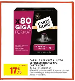Intermarché Carte Noire Capsules de café alu x80 espresso intense n°9 offre