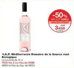 Monoprix 1.g.p. méditerranée domaine de la source rosé biologique offre