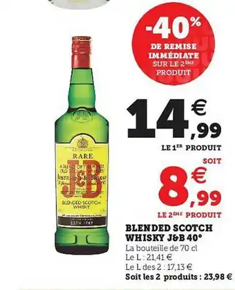 Hyper U Blended Scotch Whisky J&b 40° offre