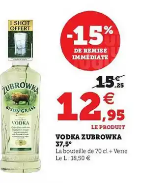 Hyper U Vodka Zubrowka 37,5° offre