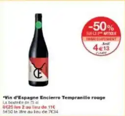 Monoprix Vin d'espagne encierro tempranillo rouge offre