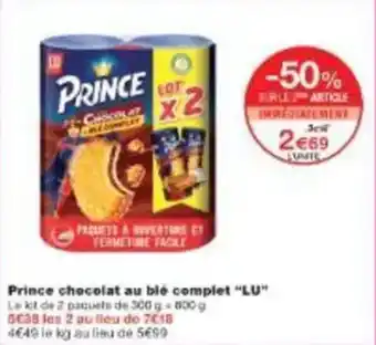 Monoprix Prince chocolat au blé complet lu offre