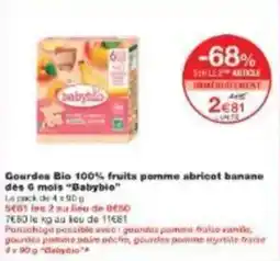 Monoprix Gourdes bio 100% fruits pomme abricot banane des 6 mois babybie offre