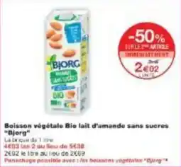 Monoprix Boisson végétale bie lait d'amande sans sucres bjorg offre