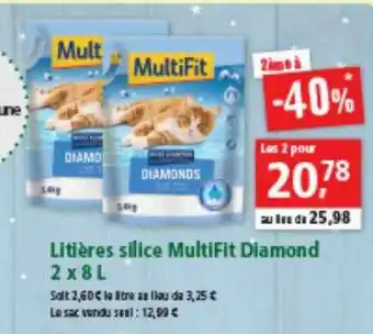 Maxi Zoo Litières Silice MultiFit Diamond 2 X 8 L offre