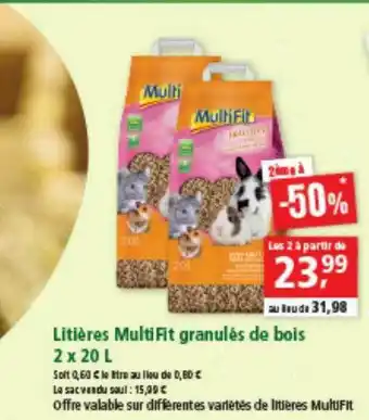 Maxi Zoo Litières MultiFit Granulés De Bois 2 X 20 L offre