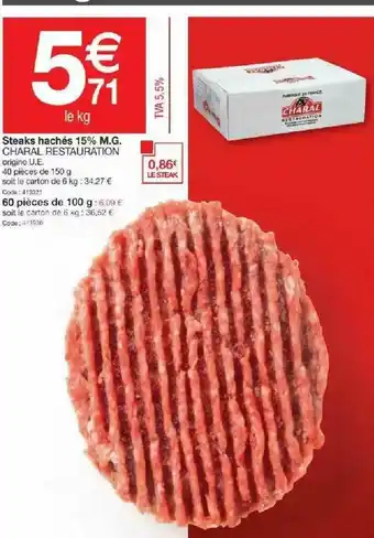 Promocash Steaks Hachés 15% M.g. Charal Restauration offre