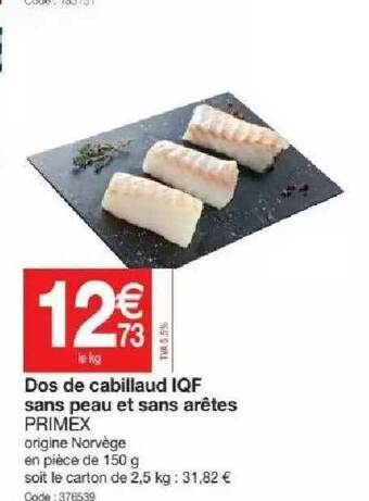 Dos De Cabillaud Iqf Sans Peau Et Sans Arêtes Primex