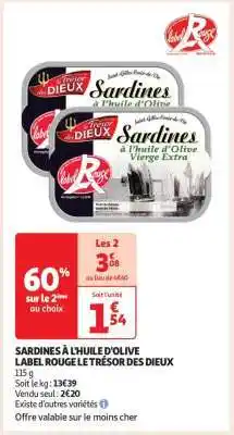 Auchan Sardines À L'huile D'olive Label Rouge Le Trésor Des Dieux offre