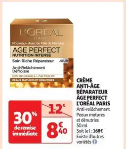Auchan CRÈME ANTI-ÂGE RÉPARATEUR ÂGE PERFECT L'ORÉAL PARIS offre