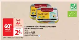 Auchan Sardines Entières À L'huile D'olive Bio Les Mouettes D'arvor offre