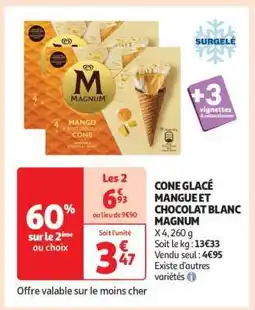 Auchan CONE GLACÉ MANGUE ET CHOCOLAT BLANC MAGNUM offre