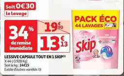 Auchan LESSIVE CAPSULE TOUT EN 1 “SKIP” offre
