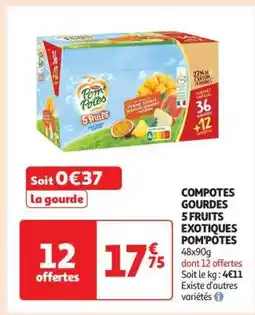 Auchan COMPOTES GOURDES 5 FRUITS EXOTIQUES POM'POTES offre