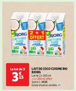 Auchan Lait de Coco Cuisine Bio Bjorg offre