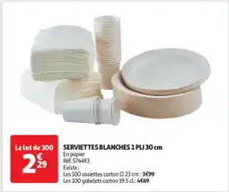 Auchan SERVIETTES BLANCHES 1 PLI 30 cm offre