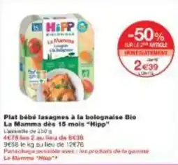 Monoprix Plat bébé lasagnes à la bolognaise bio la mamma dès 15 mois hipp offre