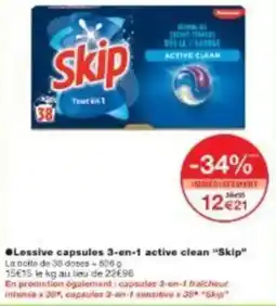 Monoprix Lessive capsules 3en1 active clean skip offre