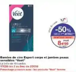 Monoprix Bandes de cire expert corps et jambes peaux sensibles veet offre