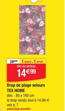 Cora x Carrefour Drap de plage velours tex home offre