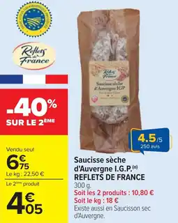 Cora x Carrefour Saucisse sèche d'auvergne i.g.p. reflets de france offre